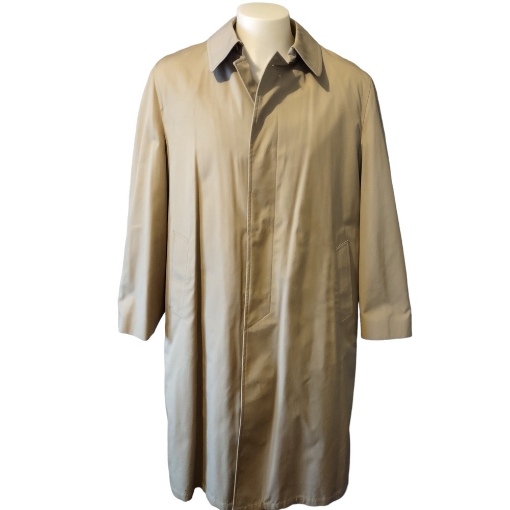 Oleg Cassini Trench Coat Large 42 Reg Men Retro Norm Core Tan All Weather Jacket
